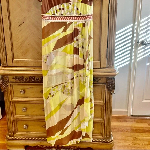EMILIO PUCCI 1990's Geometric Print Silk Jersey Chiffon Maxi Dress - Picture 4 of 16